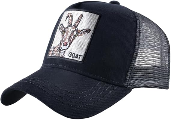 Animal Patch Mesh Trucker Baseball Cap Collection, Embroidered Design, Black